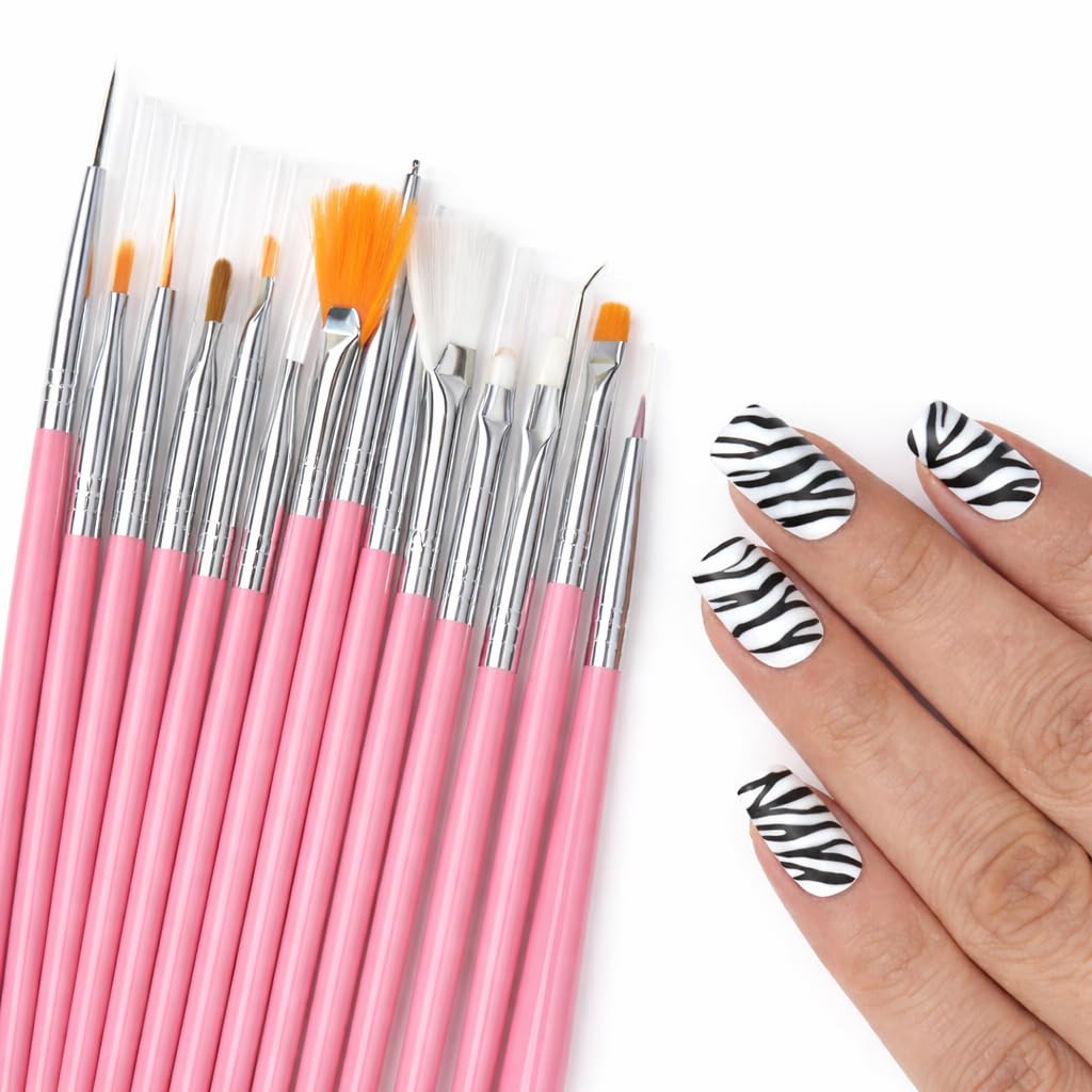 Coslifestore 15 Pcs Nail Art Brush Set – Professional Pink Handle Nail Design Brushes Kit with Liner, Fan & Detail Tools for Acrylic, Gel & DIY Nail Art-image-5