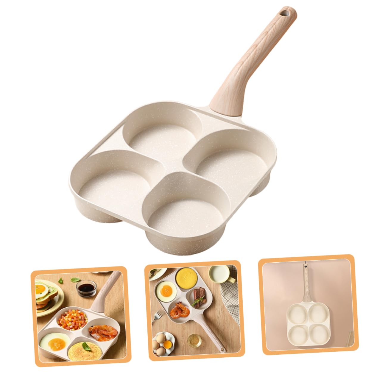 Cabilock Sartén Dividida Profunda de Cuatro Huecos para Huevos, Aluminio
