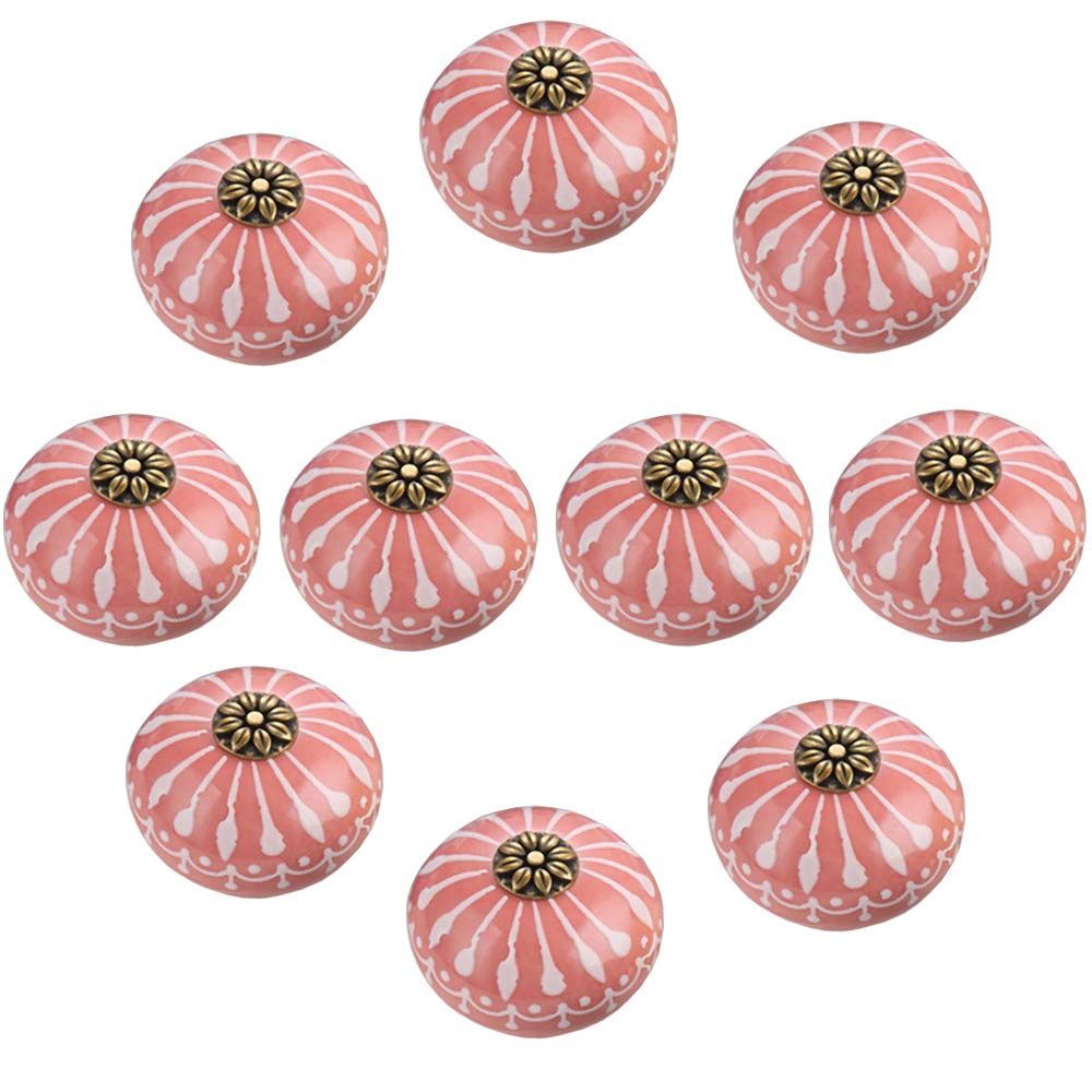 Fbshop(Tm) Pink 10Pcs Round Furniture Handles Ceramic Cabinet Knobs And Handles Door Cupboard Drawer Kitchen Pull Handles Furniture Hardware