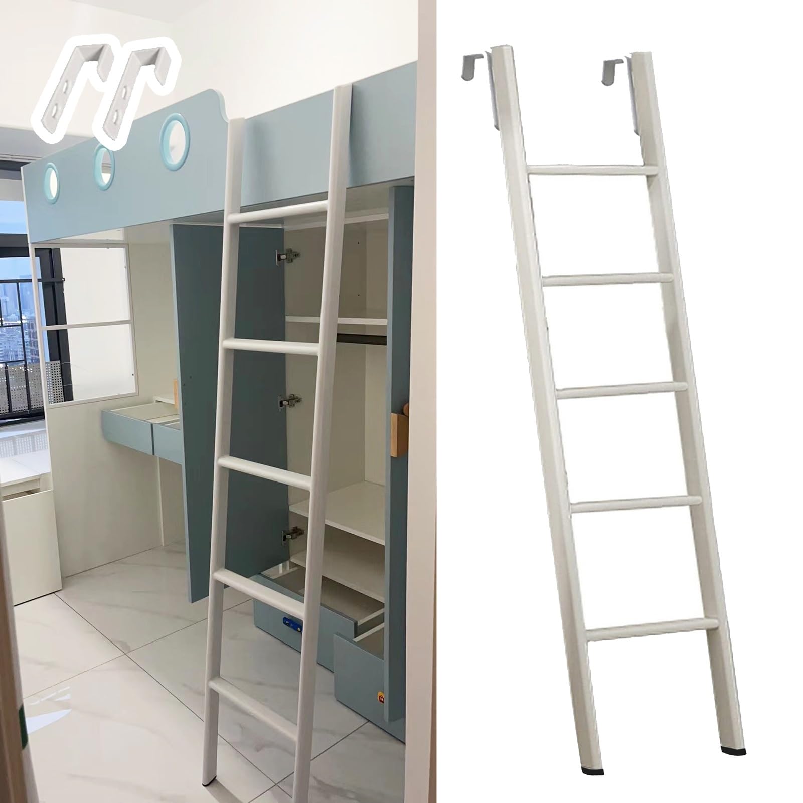 Scaletta di ricambio per letto a castello, in metallo, 160 cm, salvaspazio, con hoo per dormitori e casa, facile da inserire, perfetta per bambini e adulti