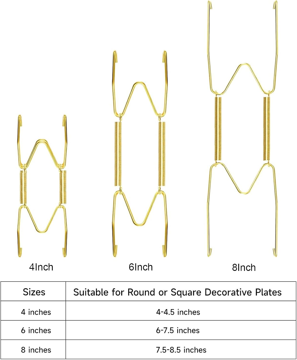 12 Piece Plate Hangers, 4/6/8 Inch Invisible Brass Wall Plate Hangers, Comes with 16 Piece Wall Hooks for Decorative Plates