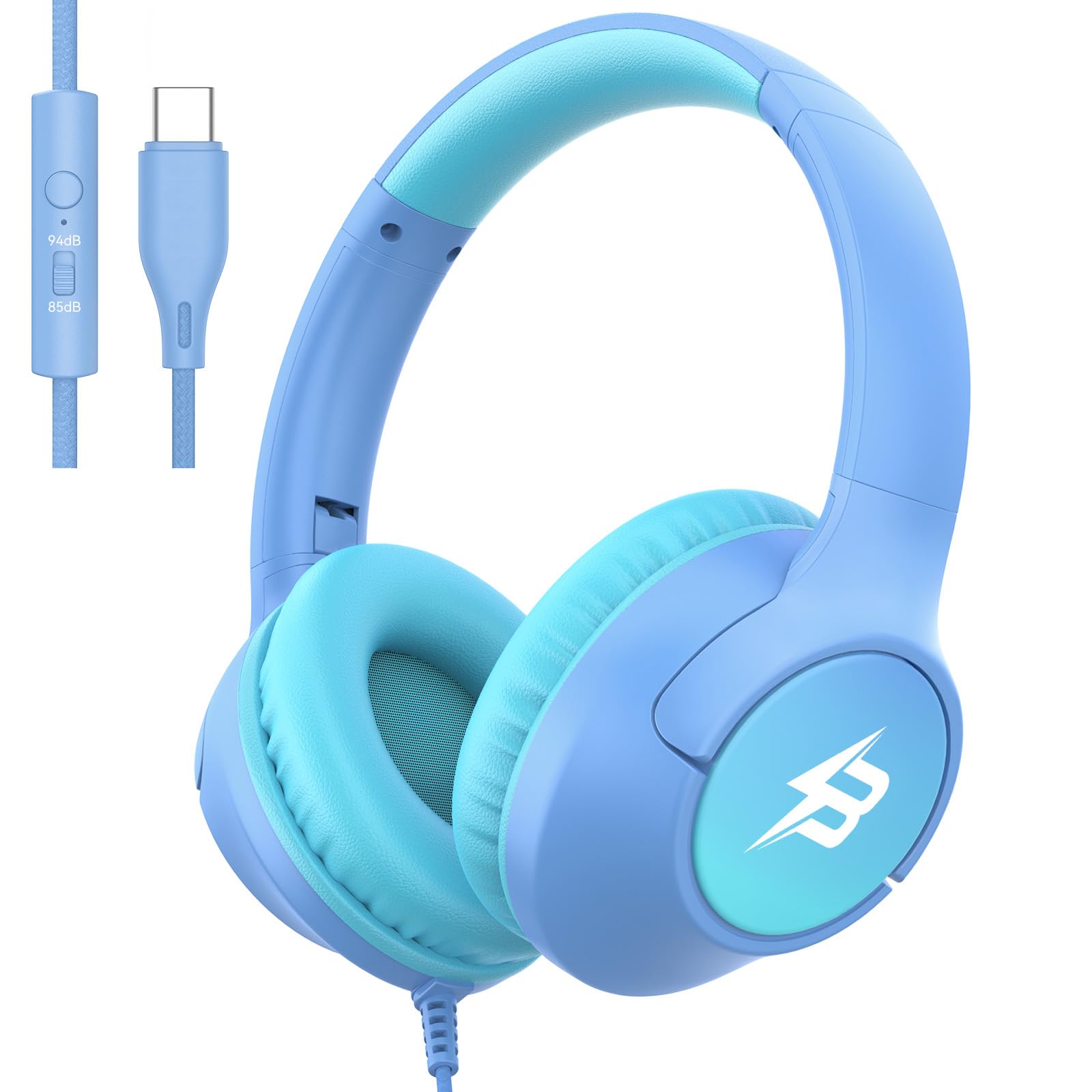 View 1 of ** has writing on it **
Botesty Sound USB C Headphones Wired for Kids, 85/94dB Volume Limit With Mic,