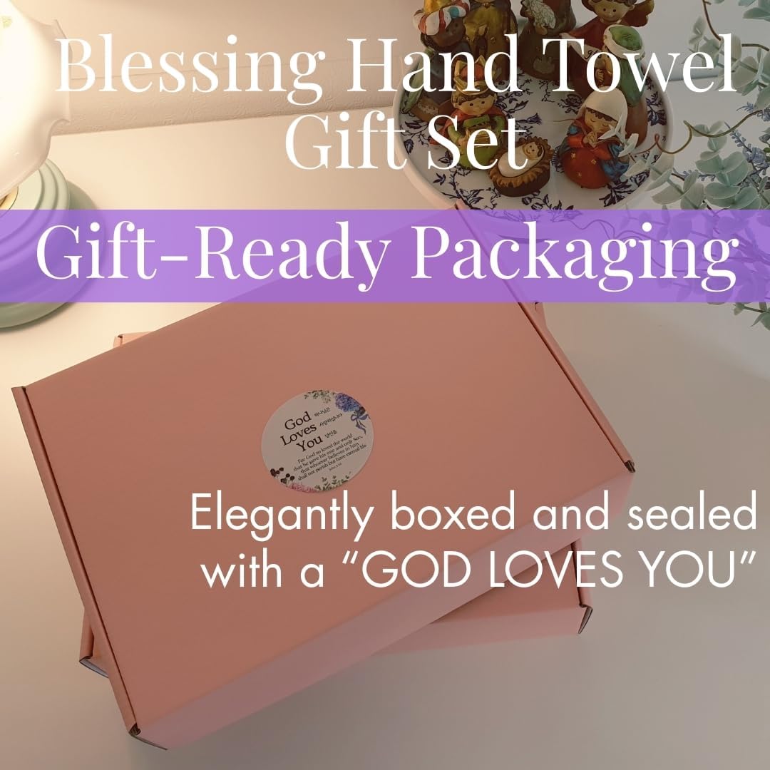 mibboom's Christian Towels Gift Set, 2-Pack – 100% Cotton Cross Embroidered Hand Towels in Ivory & Dark Gray in Gift Box for Pastors, Christians, Women, and Friends – 16" x 32"