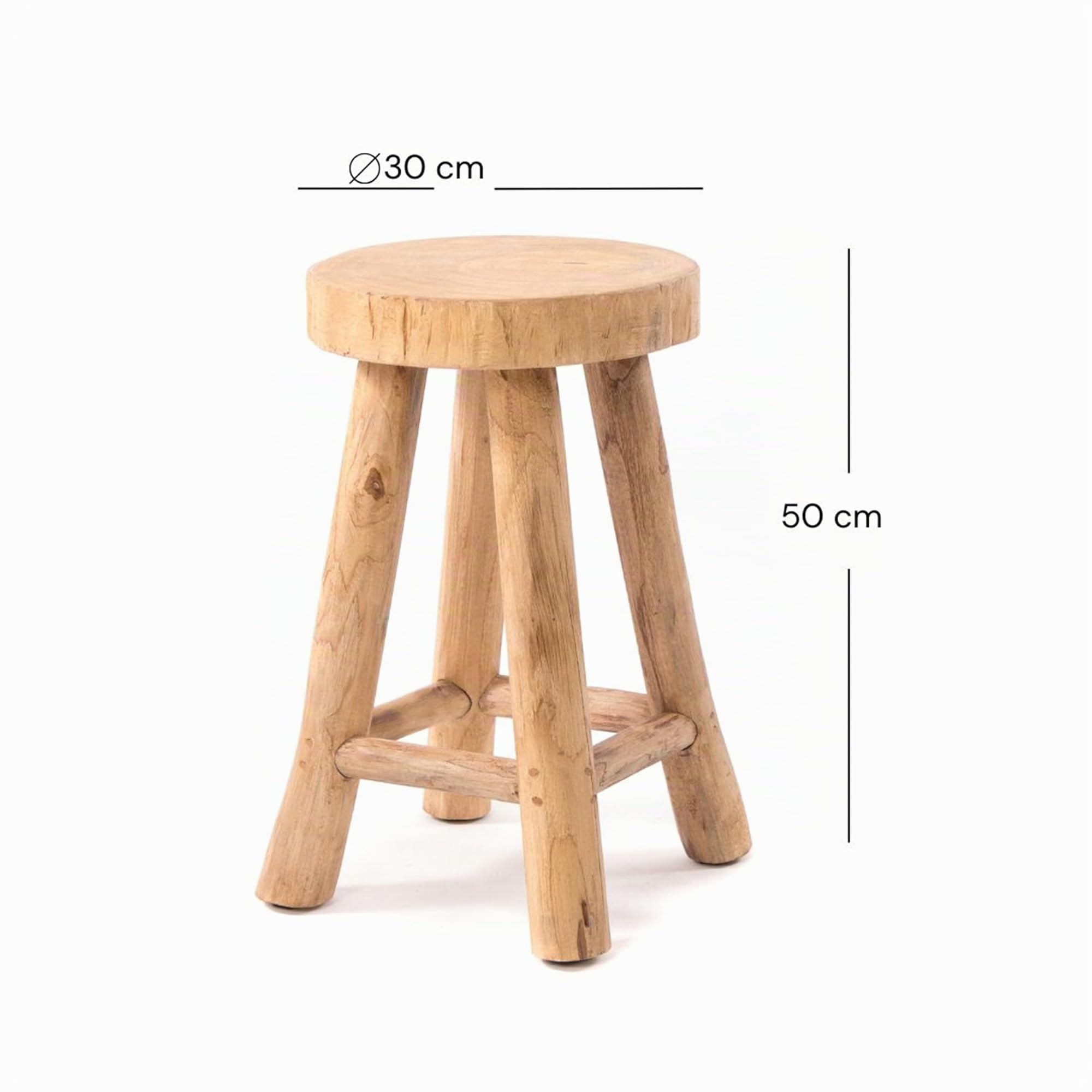 DESIGN DELIGHTS Sgabello Rotondo in Legno Pinto, Teak, Rustico, per Piante e Fiori, con Seduta, 50x30x30 cm