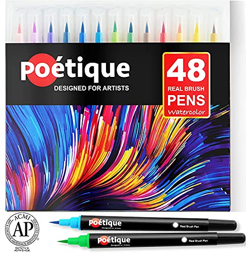 Lot de 48 marqueurs aquarelles rechargeables avec pointes de pinceau en nylon souple pour artistes et peintres, coloriage, calligraphie et dessin Cover