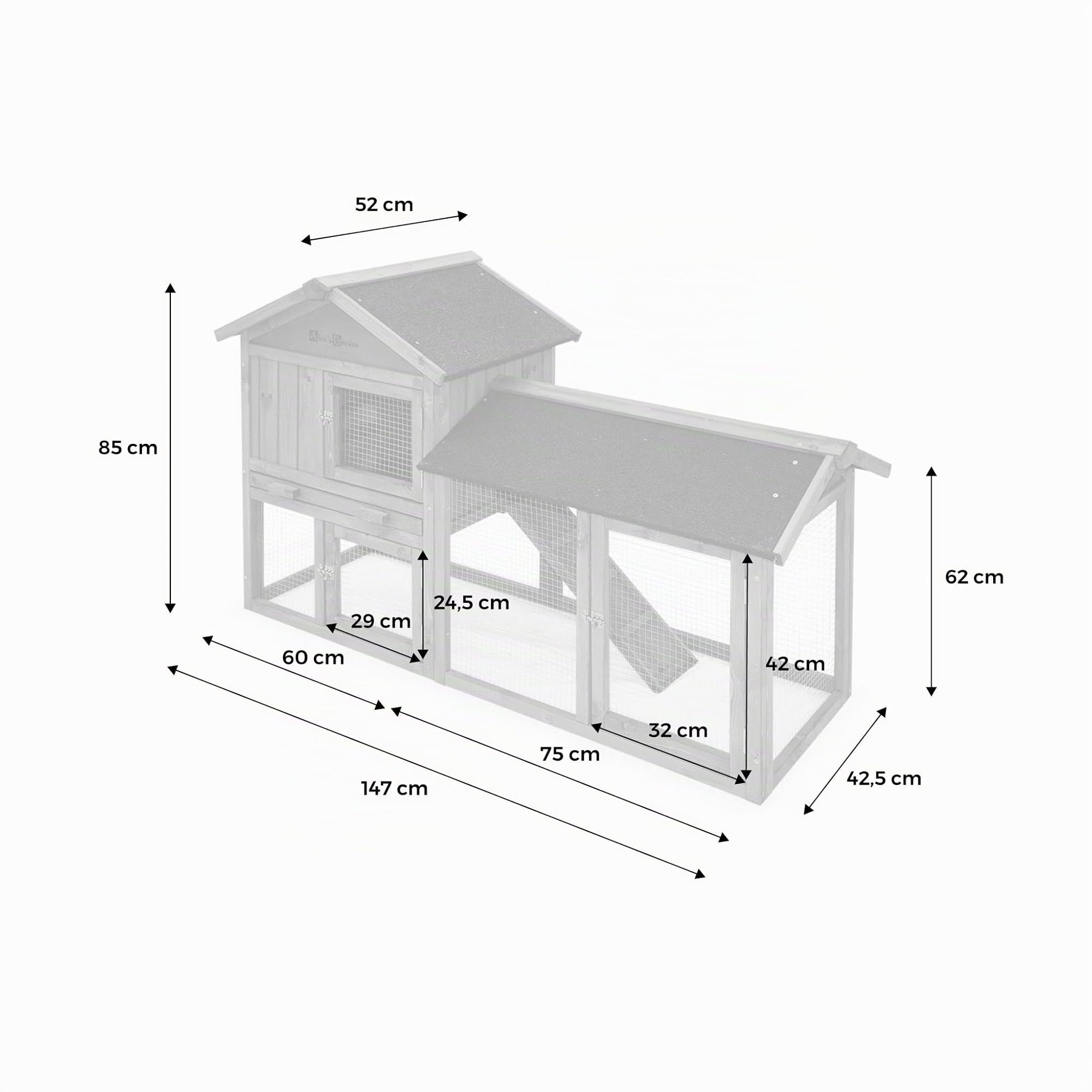 HOTOT Holzhaus für Kaninchen und andere Nagetiere, 4 Kaninchen, Kaninchenkäfig mit Gehege, Innen- und Außenbereich, Hühnerhaus
