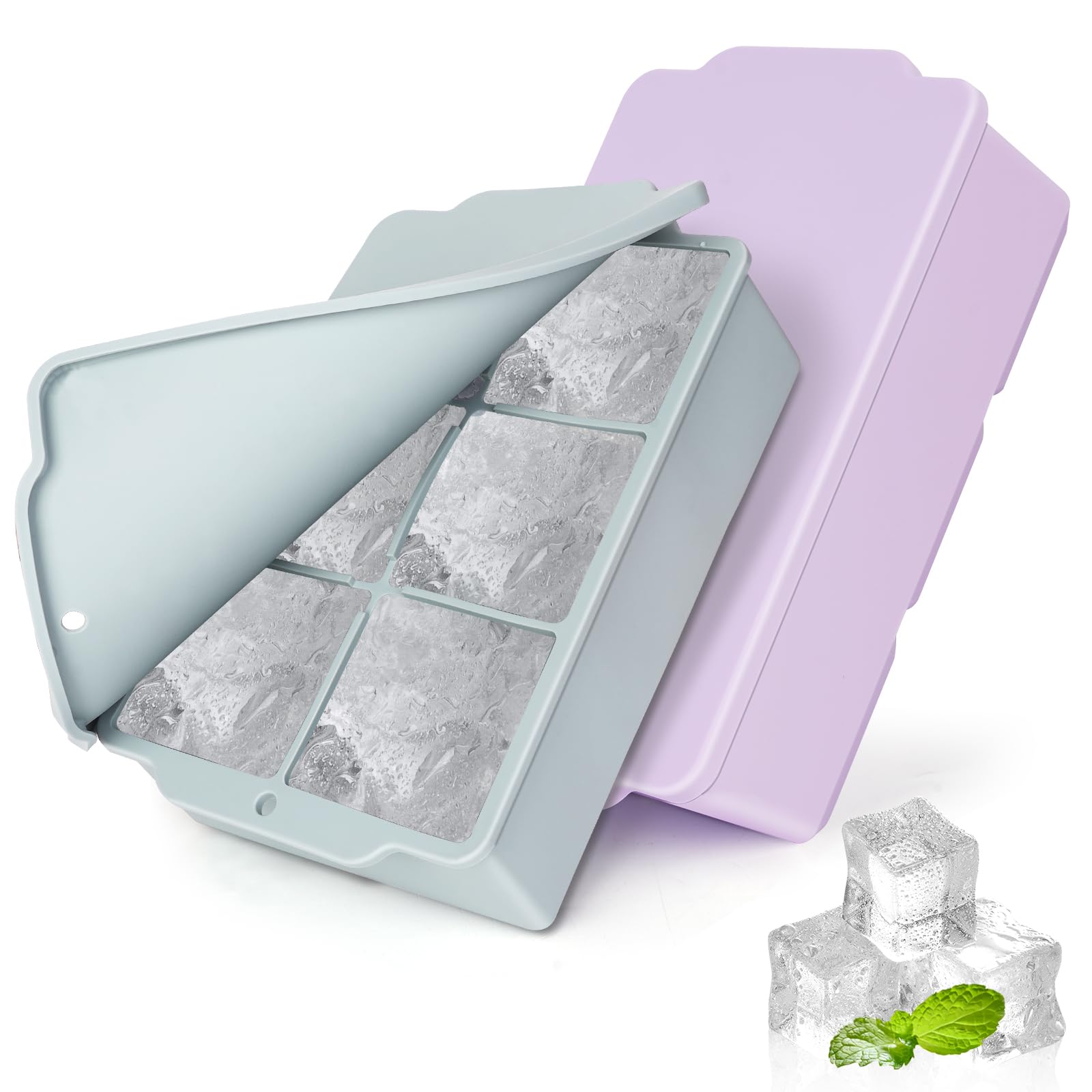 Lifhety Silicone Ice Cube Tray with Lid, 2 Pack Extra Large Ice Cube Moulds, Ice Trays for Freezer, Easy to Release, 5CM Big Ice Cubes for Chilled Drinks, Whisky, Cocktails and Food, BPA Free