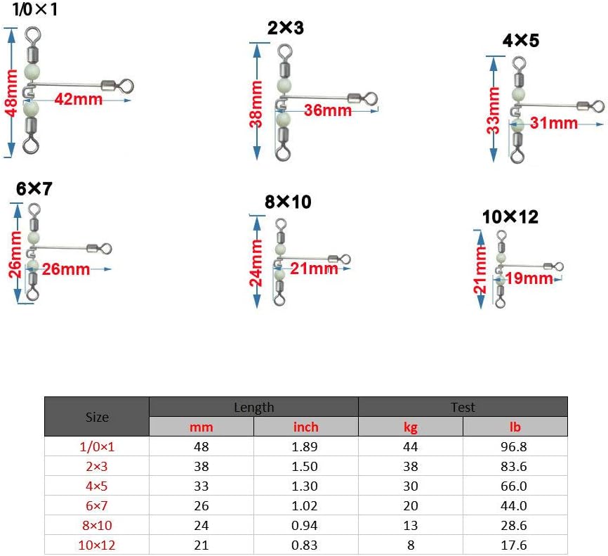 Unclesport 50pcs Luminous 3 Way Fishing Swivels Cross line T Shape swivels Bass Fishing Equipment Carp Fishing Gear