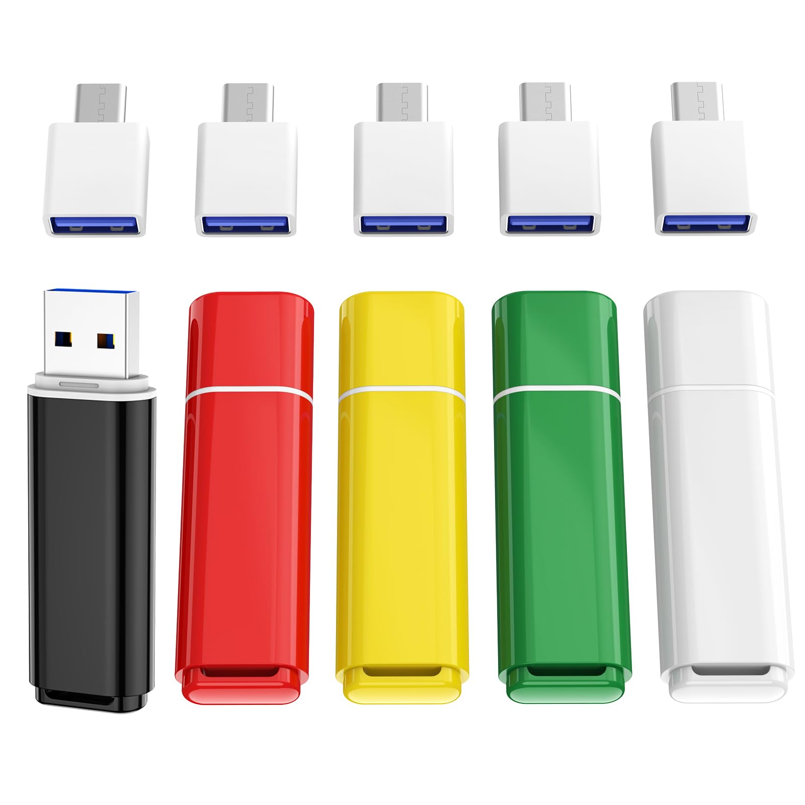 ABLAZE 5 Piezas Memorias USB 4 GB con adaptadores tipo C Pen Drive 4GB para PC, smartphones y ordenadores