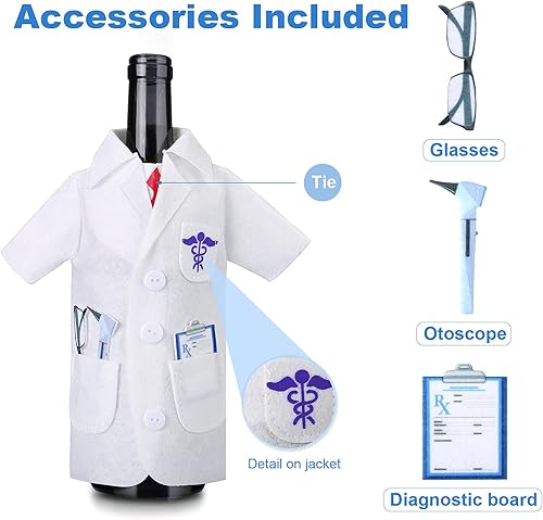 Miniatura 2 de Geiserailie 4 piezas de cubierta blanca para botella de vino, regalos de ceremonia, regalos de fieltro para médicos, hombres, enfermeras, regalos