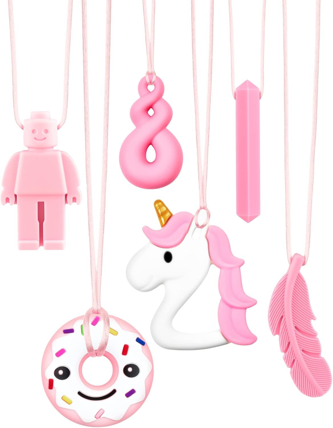 6 Pcs Chew Toys for Autistic Children Sensory Chew Necklace Food Grade Silicone with Adjustable Buckle for ADHD, Teething, Anxiety, Biting Needs, Sore Gums Pain Relief, Oral Motor Chewy Teether