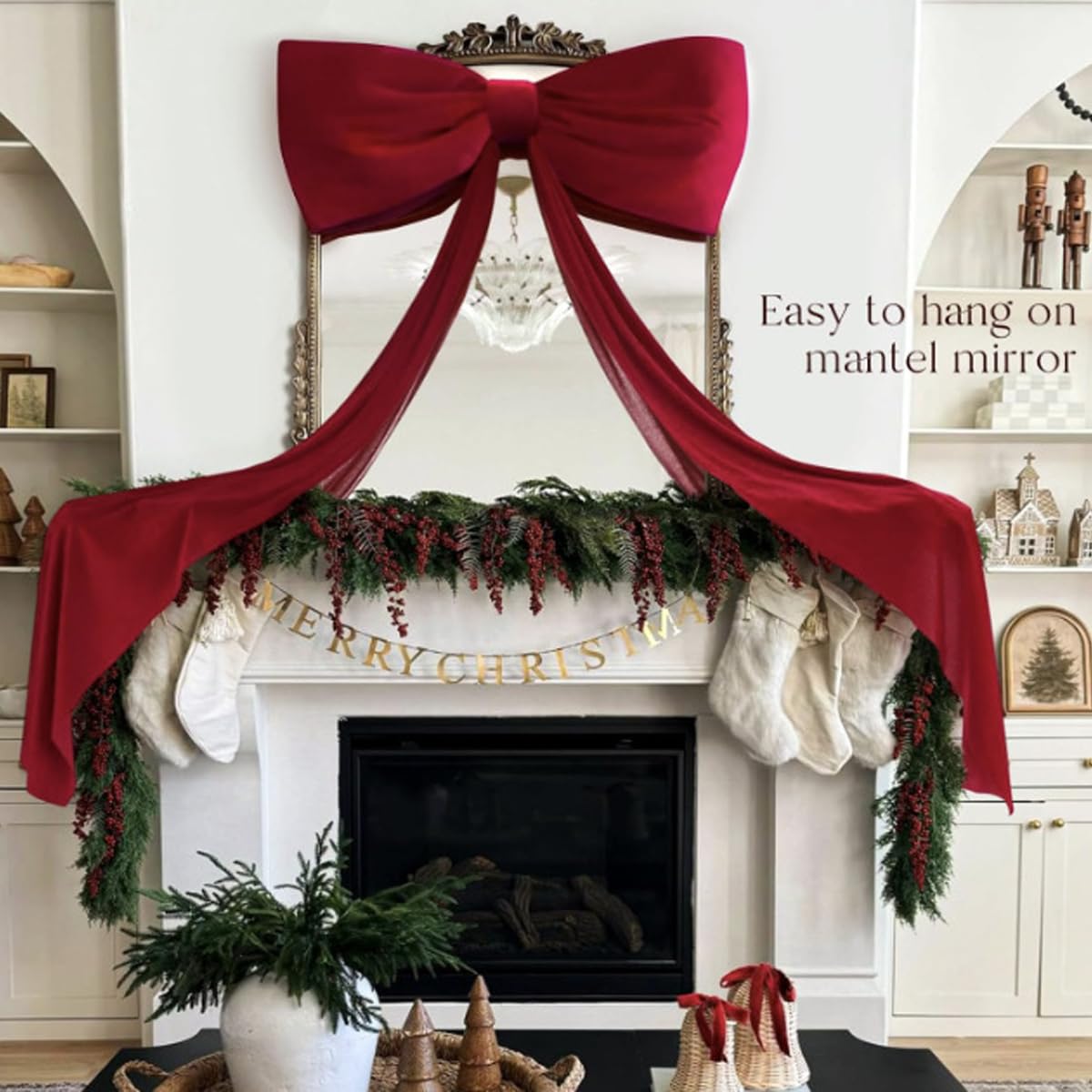 Lazo Gigante para árbol - 180 cm de Largo, de Tela, no se deforma. Ideal para Decorar árboles, Cortinas, Puertas y Fiestas, champán