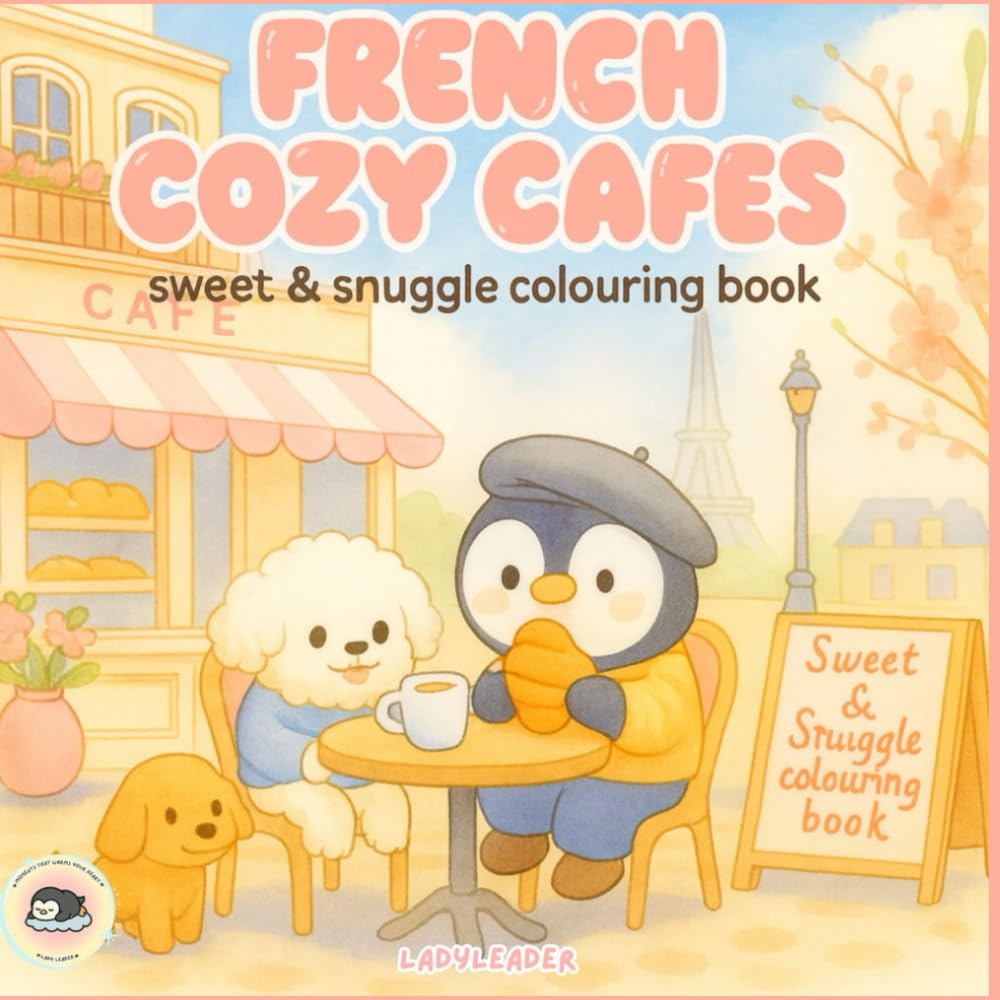 French Cozy Cafes: Sweet & Snuggle Colouring Book For All Ages (LadyLeader)