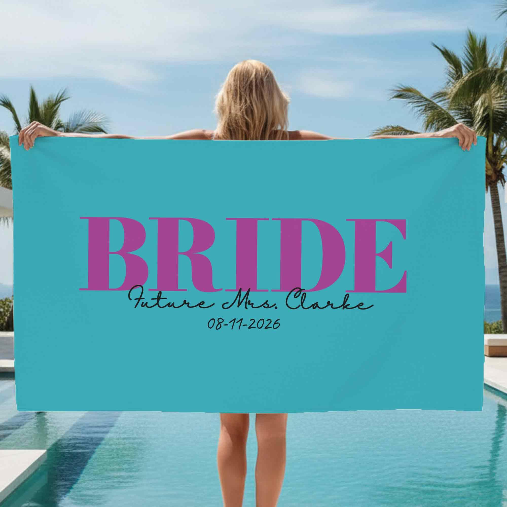 Print Maniacs Personalised Bride to Be Travel Towel Custom Name and Date Microfibre Beach Towel Large Quick Dry Lightweight Travel Towel Hen Party Honeymoon