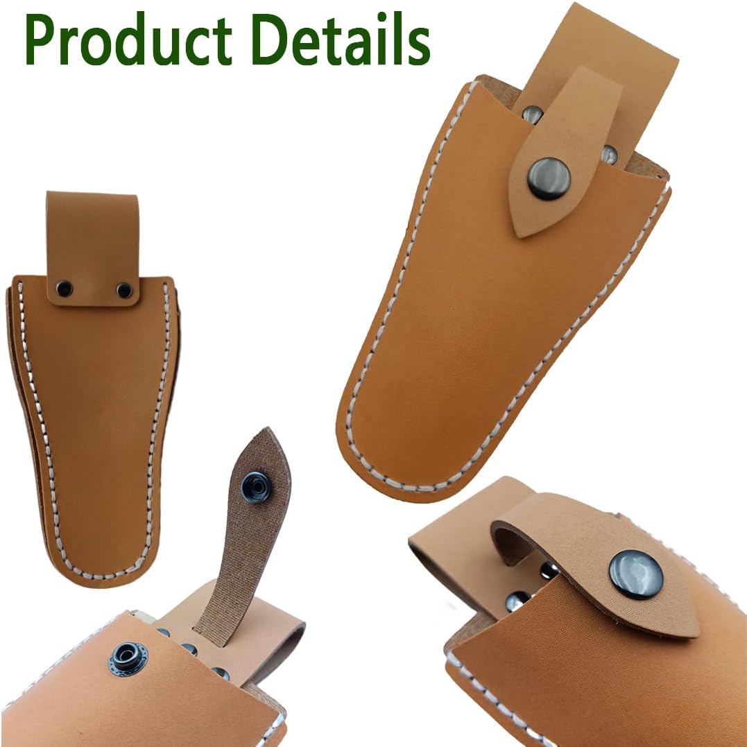 Pruner Holster,Garden Leather Hanging Pouch with Safety Lock for Hanging Pruning Shears for Garden Pruning Pliers Shears Scissors (Yellow+Brown) - Image 5