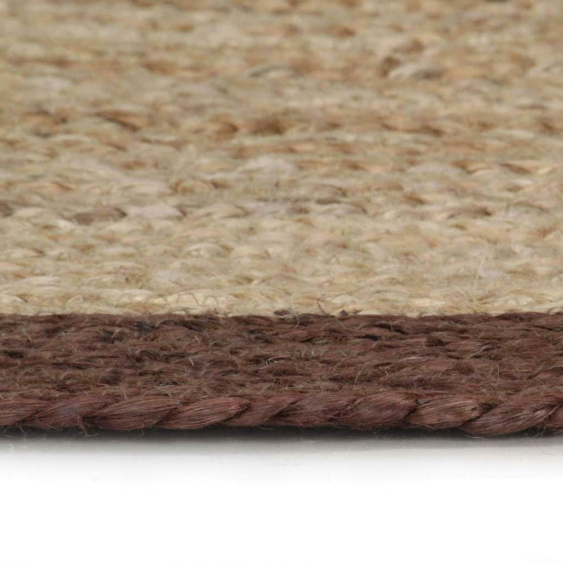 Dywan z juty w nowoczesnym stylu, okrągły, ręcznie pleciony dywan do salonu (beżowy z brązową obwódką, 210 cm x 210 cm)
