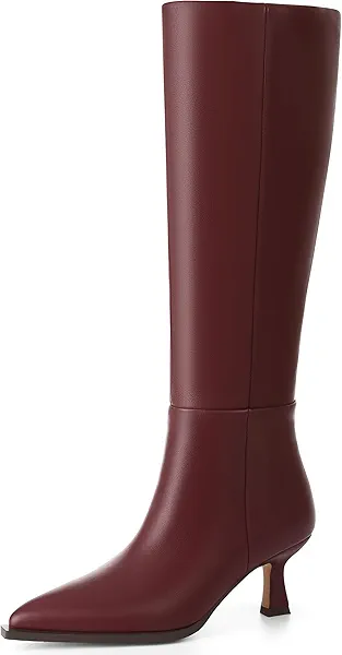 VOMIRA Knee High Boots Women Wide Calf Boots for Women Pointy Toe Side Zipper Leather Kitten Heel Boots Burgundy Boots Long Boots Stiletto Boots Dress Tall Boots