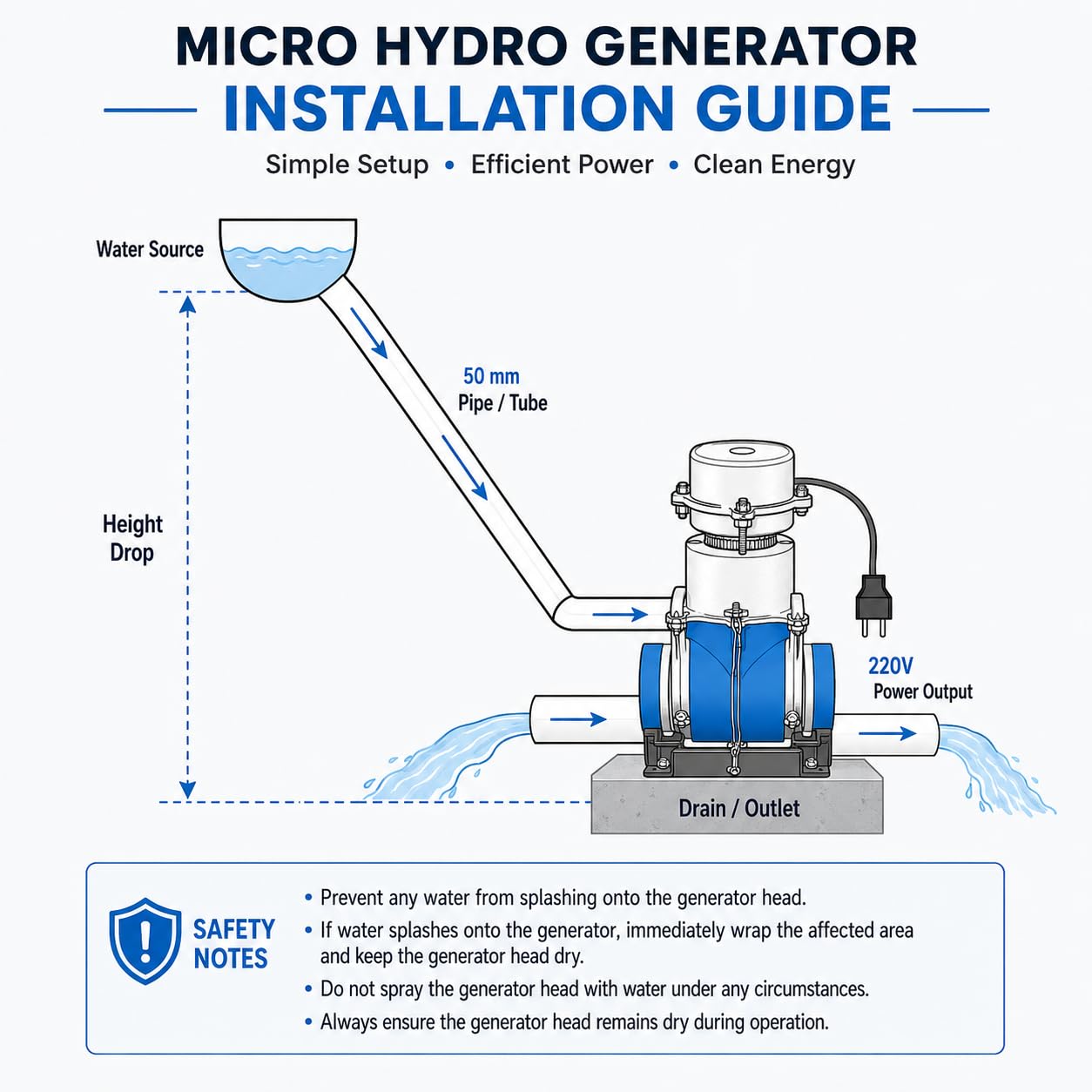 Generador hidroeléctrico de 1000 W, turbina de micropotencia de cabeza baja