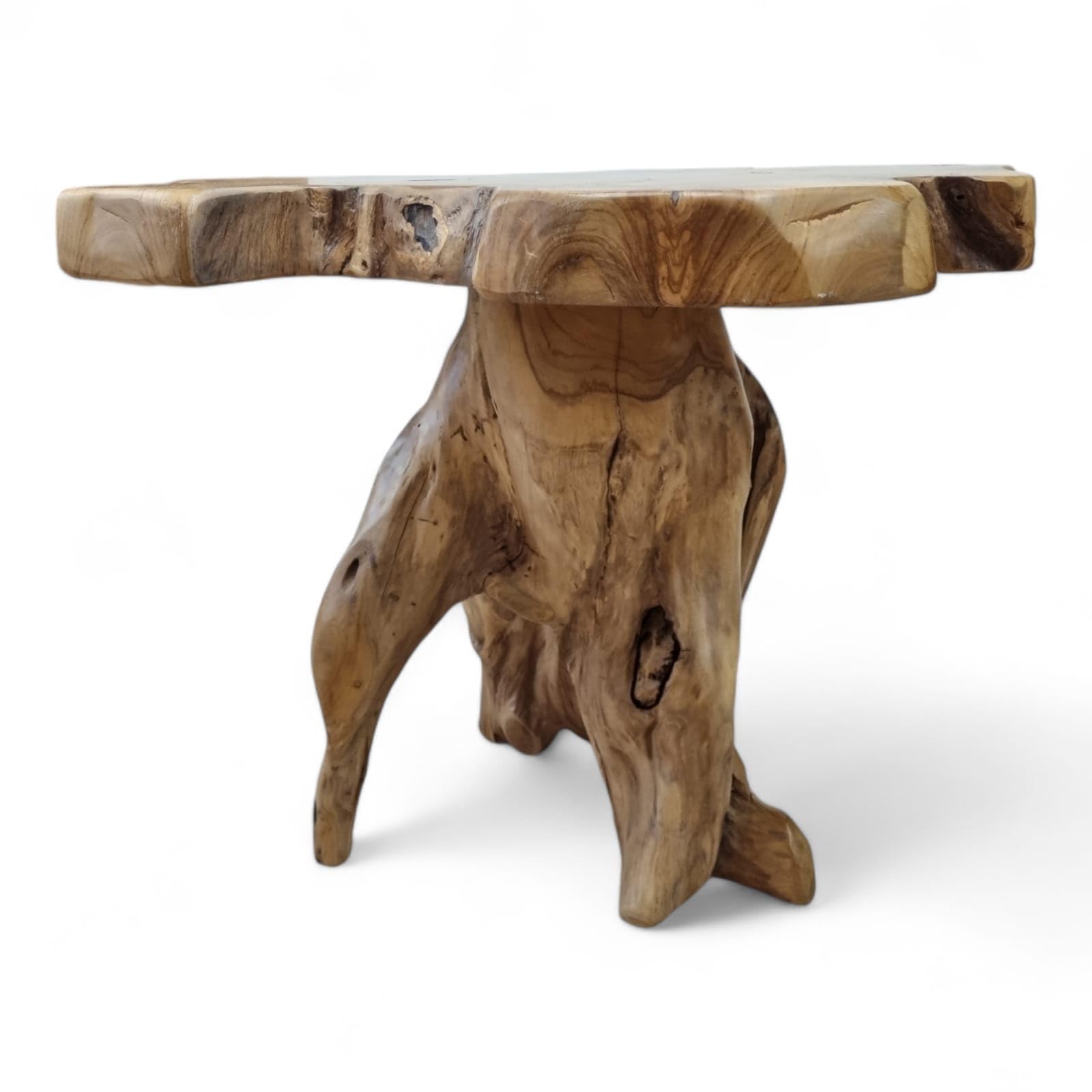 Kinaree ALOR Setar - Mesa de centro de madera maciza de teca maciza, diámetro 65-70 cm, con tablero de madera de raíz (50 x 65-70 cm)