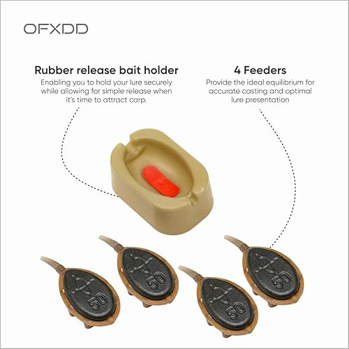 Miniatura 4 de OFXDD Juego de alimentador de método de pesca de carpa, soporte de cebo de liberación de goma y 4 alimentadores para pesca, 1.76 oz - Equipo de