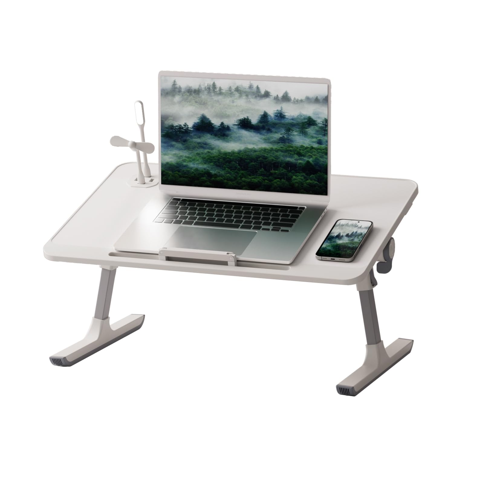 Chicmine White Laptop Bed Tray Table,Laptop Desk For Bed,Lap Desk For Laptop, Adjustable Laptop Stand For Bed With Usb Charge Port,Foldable Portable Laptop Table For Couch Sofa Floor Desk For Adults,Kids