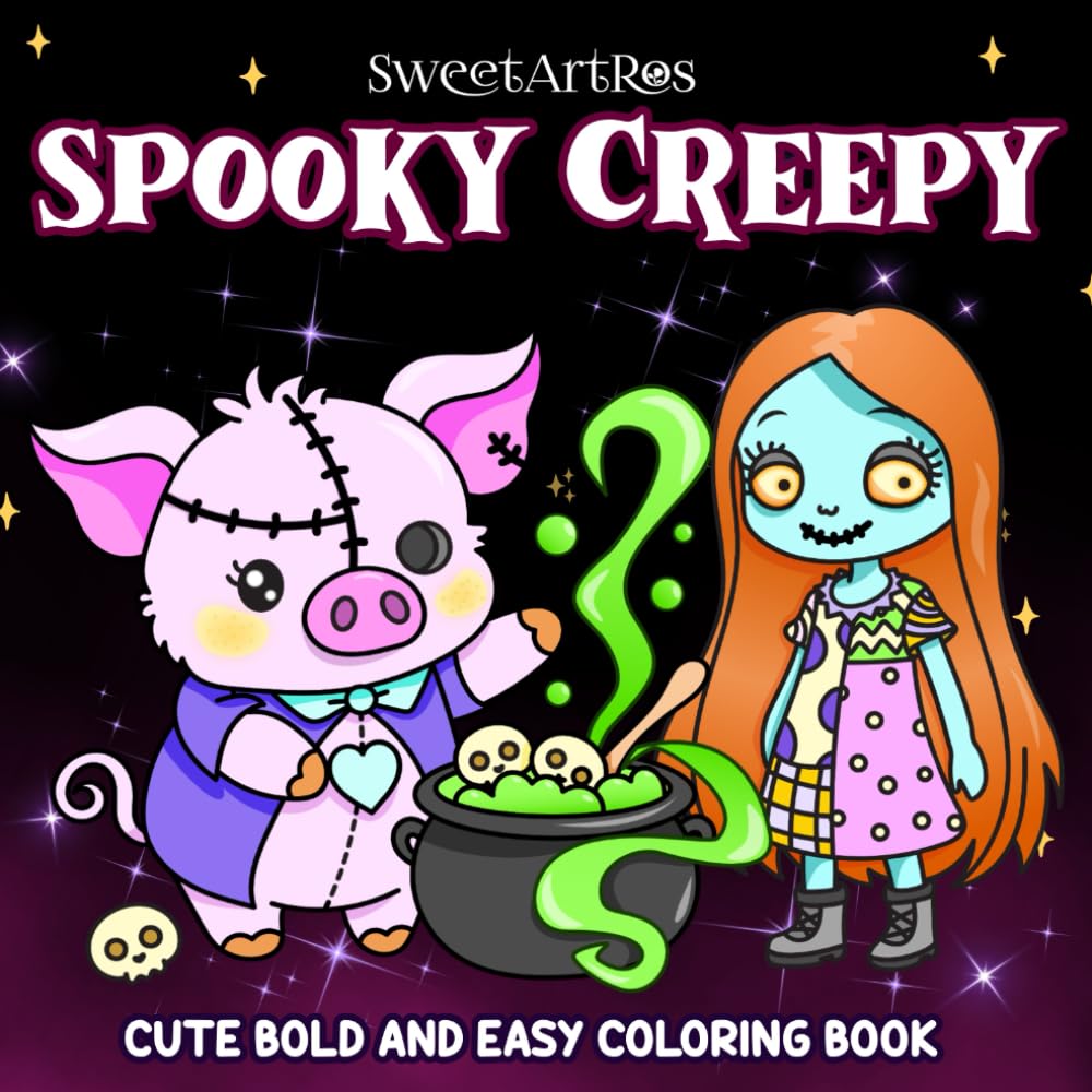 Spooky Creepy: Cute and Cozy Coloring Book Bold and Easy Designs for Adults and Teens – Featuring Kawaii Creatures, Pastel Goth Vibes, and Simple Scenes for Relaxation and Stress Relief