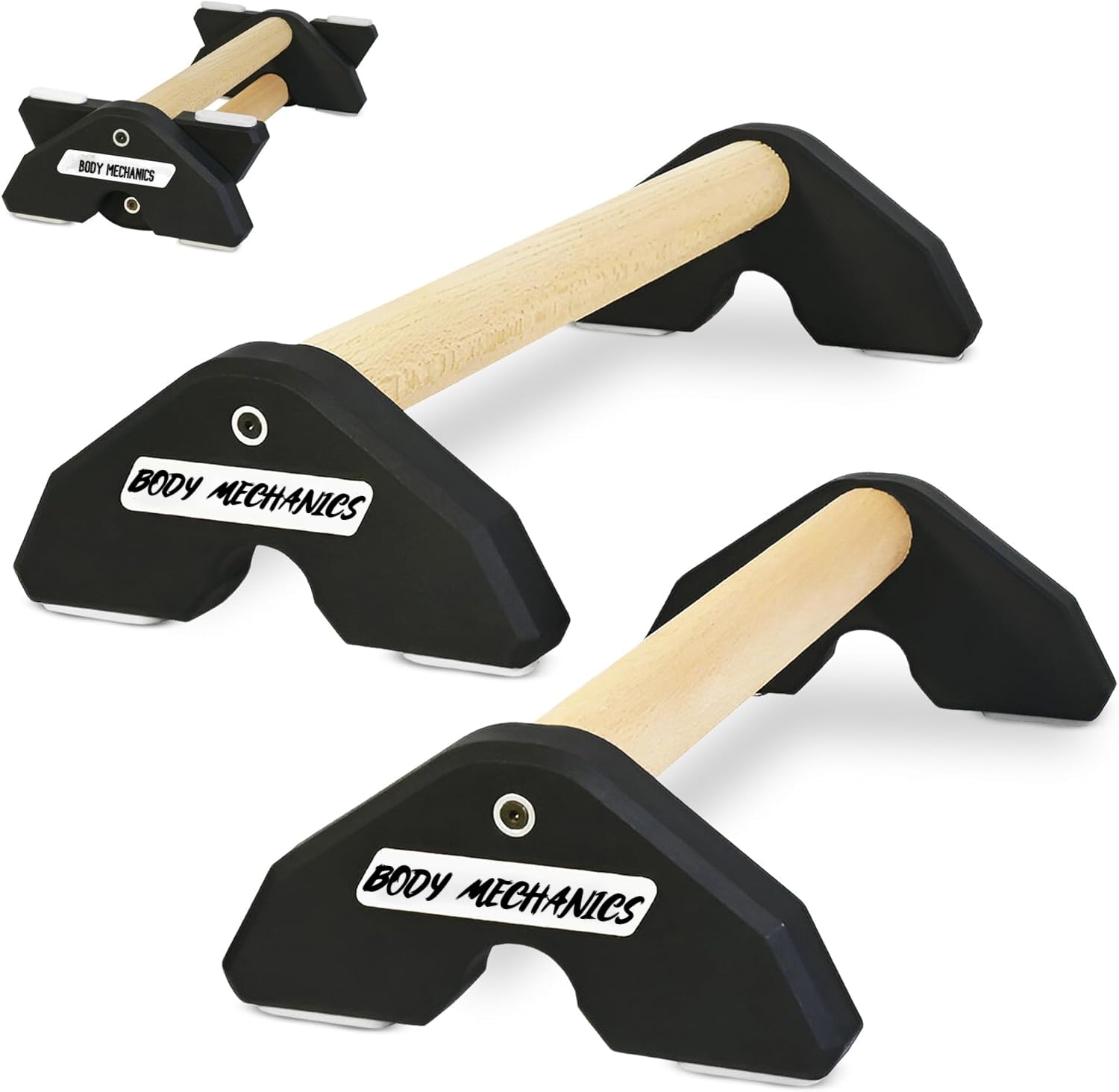 Body Mechanics ® Premium Wooden Parallettes for calisthenics | Lightweight and Solid Wood, Street Workout & Fitness Training | Pump Handle, Non-Slip and Portable (BLACK)-picture-12