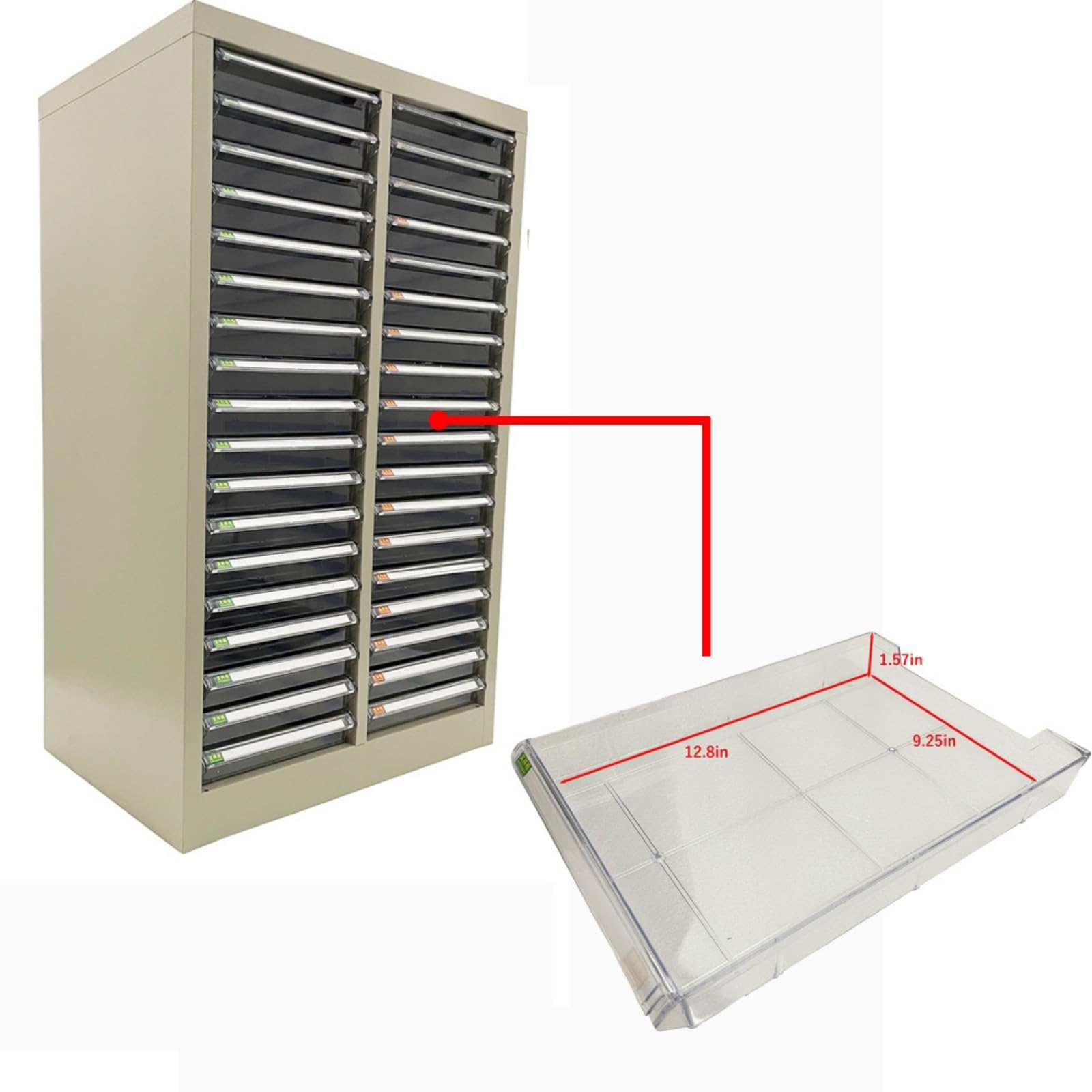Gabinete de documentos transparente – 36 cajones para almacenamiento de papel de archivos, sistema de archivo vertical para oficina, almacén, garaje, diseño sin puerta, solución de almacenamiento de