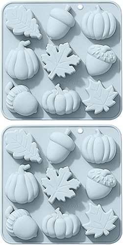 Molde de fondant de Halloween, 2 moldes de caramelo, lindo molde de silicona con patrón de hoja de arce de calabaza 3D, molde de 9 rejillas, molde