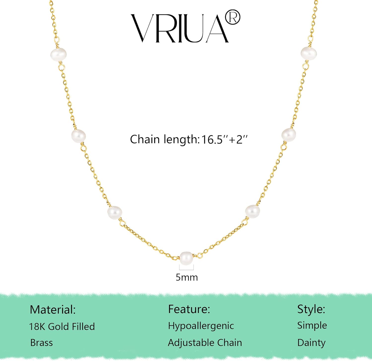 VRIUA Pearl Necklaces for Women - 14k Gold Plated Dainty Pearl Necklace with CZ Diamond Minimalist Wedding Bridal Jewelry Gift for Her - Image 4