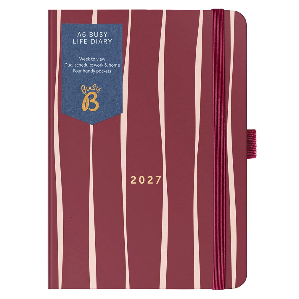 Busy B A6 2027 Diary - Compact Dual Schedule Planner - Burgundy Stripe