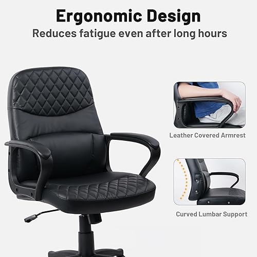 Miniatura 6 de CLATINA Silla de oficina  Silla de escritorio de cuero con ruedas de respaldo medio y silla giratoria ergonómica ejecutiva con soporte lumbar,