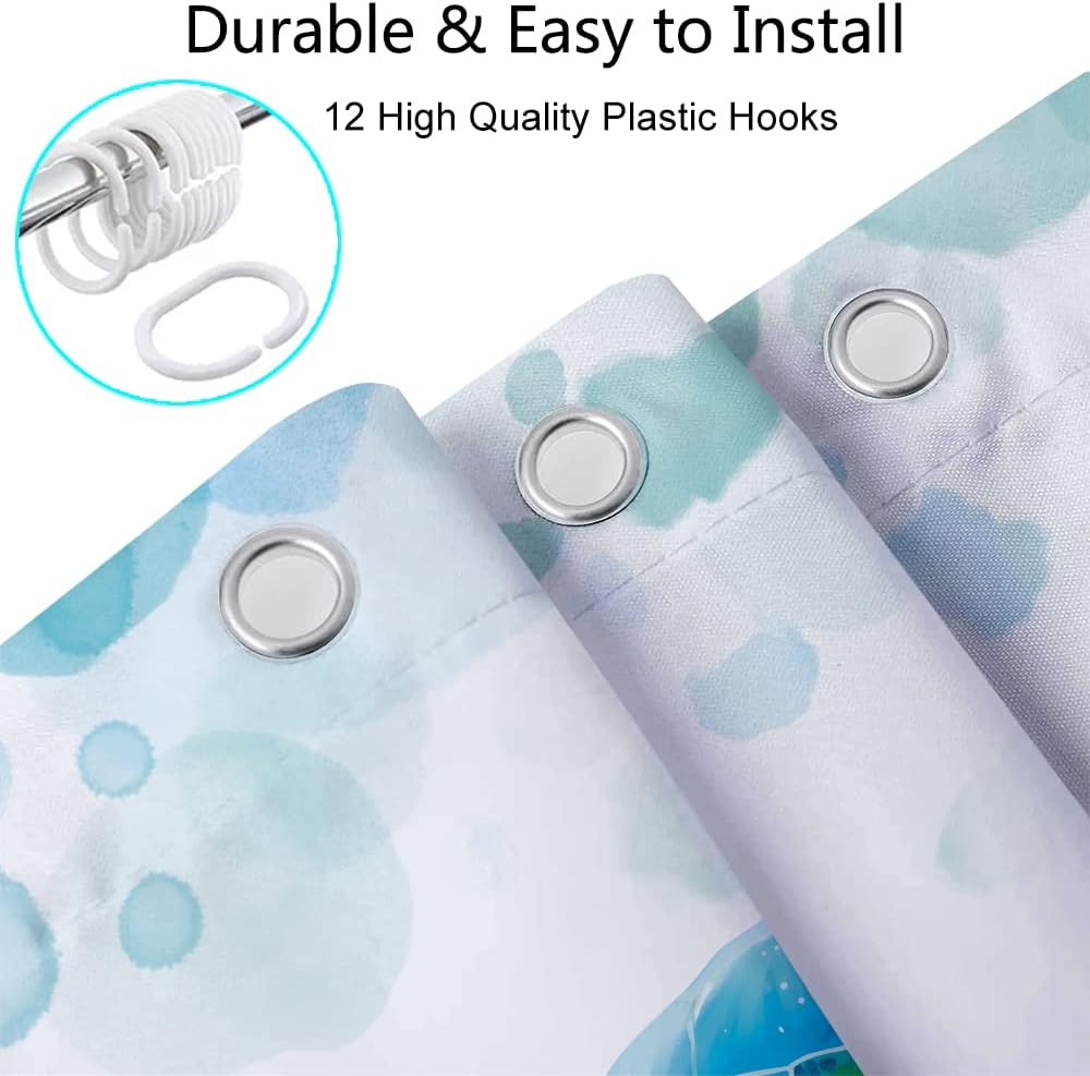 Sea Turtle Shower Curtain for Bathroom, Ocean Sea Green Teal Turtle Fabric Shower Curtains Set, Coastal Beach Nautical Kids Restroom Decor Accessories with Hooks 72X84Inches