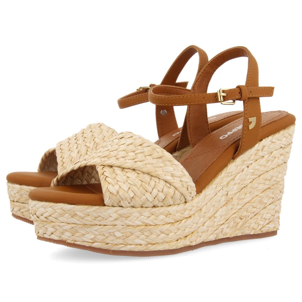 GIOSEPPO ALLKAJ Women's Natural Color Raffia Sandals with Wedge and Platform, natural, 8.5 UK