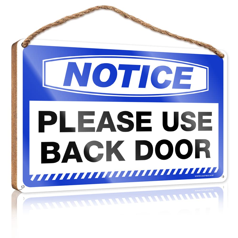 HELIOFORGE Wood Home Sign Notice Please Use Back Door Wooden Sign(15X28CM)