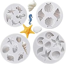 4 Stück Silikonformen Muscheln Fondantformen mit Meeresmotiven, Unterwasser-SüßIgkeitenformen, Schildkröten Form mit Tiermotiven in Form Von Haifischschalen Seesternen Korallen SchildkröTen Krabben