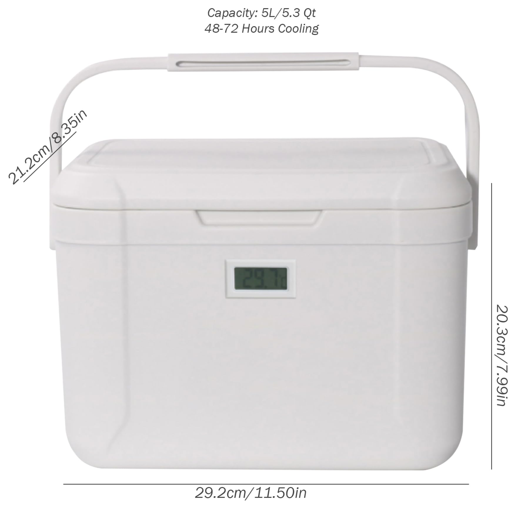 Borsa frigo rigida da 5, 3 Qt, piccola scatola termica, ghiacciaia portatile con maniglia e display della temperatura, a prova di perdite, per mantenere la spiaggia raffreddata per 48-72 ore, per