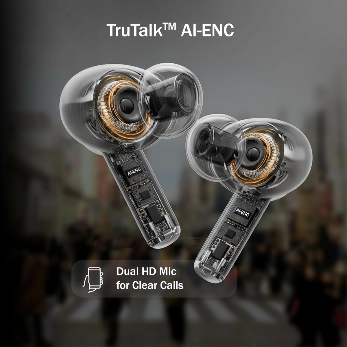 pTron Bassbuds Eon in-Ear TWS Earbuds w/ 13mm Drivers, 45Hrs Playtime, Dual HD Mic & TruTalk AI-ENC Calls, Custom EQ,Mobile App, Bluetooth v6.0 Headphones,Voice Assist., Type C Charging & IPX5 (Peach) — Amazon image 5