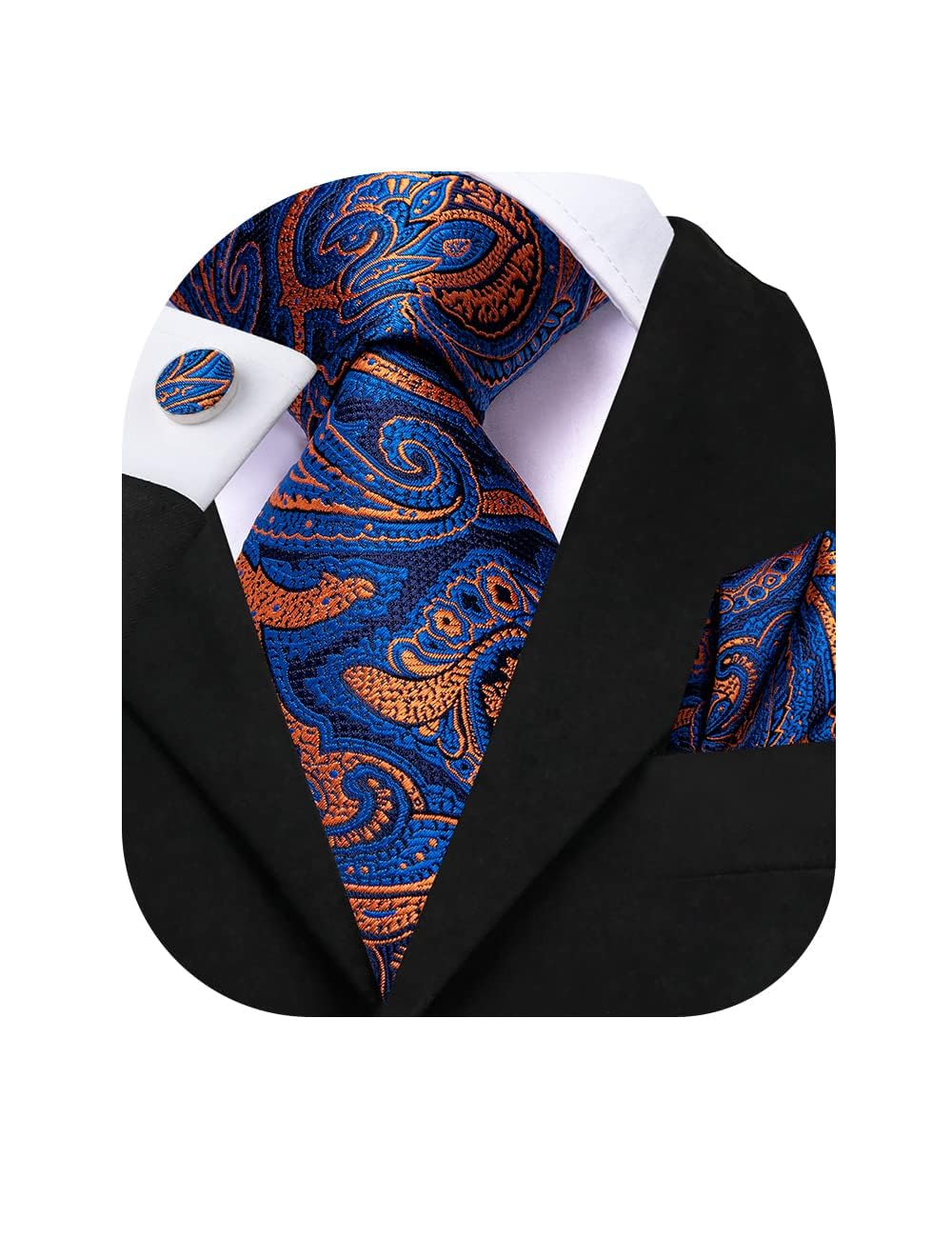 Dubulle Mens Paisley Striped Tie WOVEN Necktie for Men and Handkerchief Cufflinks Set Wedding Formal Business