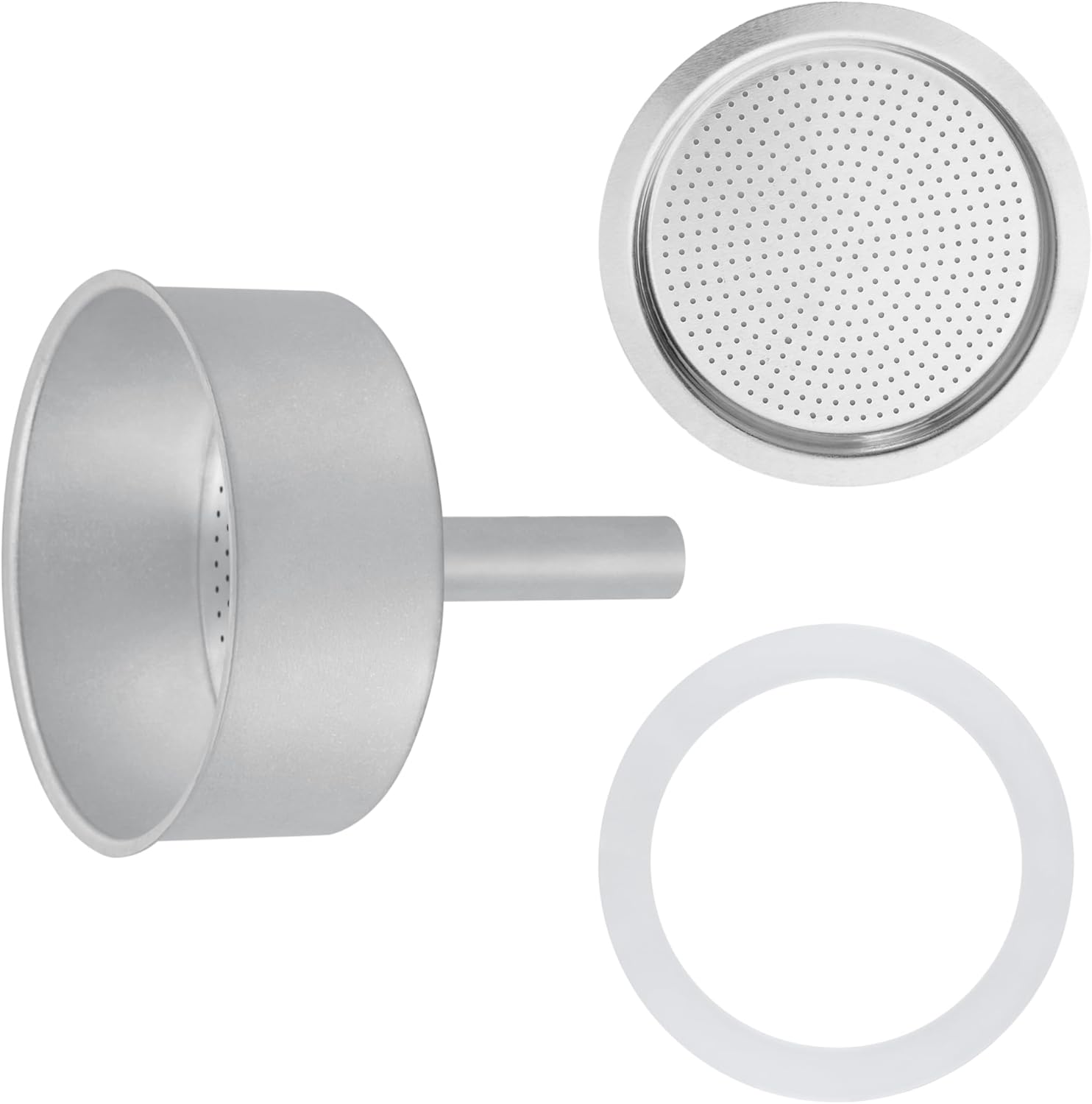 Espresso Maker Filter Basket,moka pot 6 cup Replacement Funnel,moka pot filter For Mocha Coffee Maker Pot with 1pcs Filter and 1pcs Silicone Gasket Seals