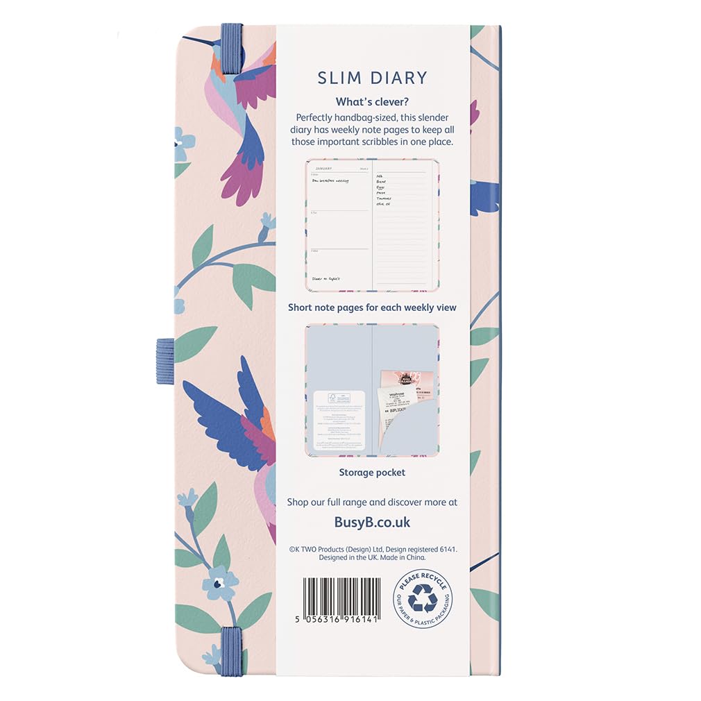 Busy B 2025 Slanke weekplanner met vogelomslag - compact ontwerp zakdagboek, weekoverzicht lay-out, notitiepagina's en opbergvak - dagboek in handtasformaat voor organisatie