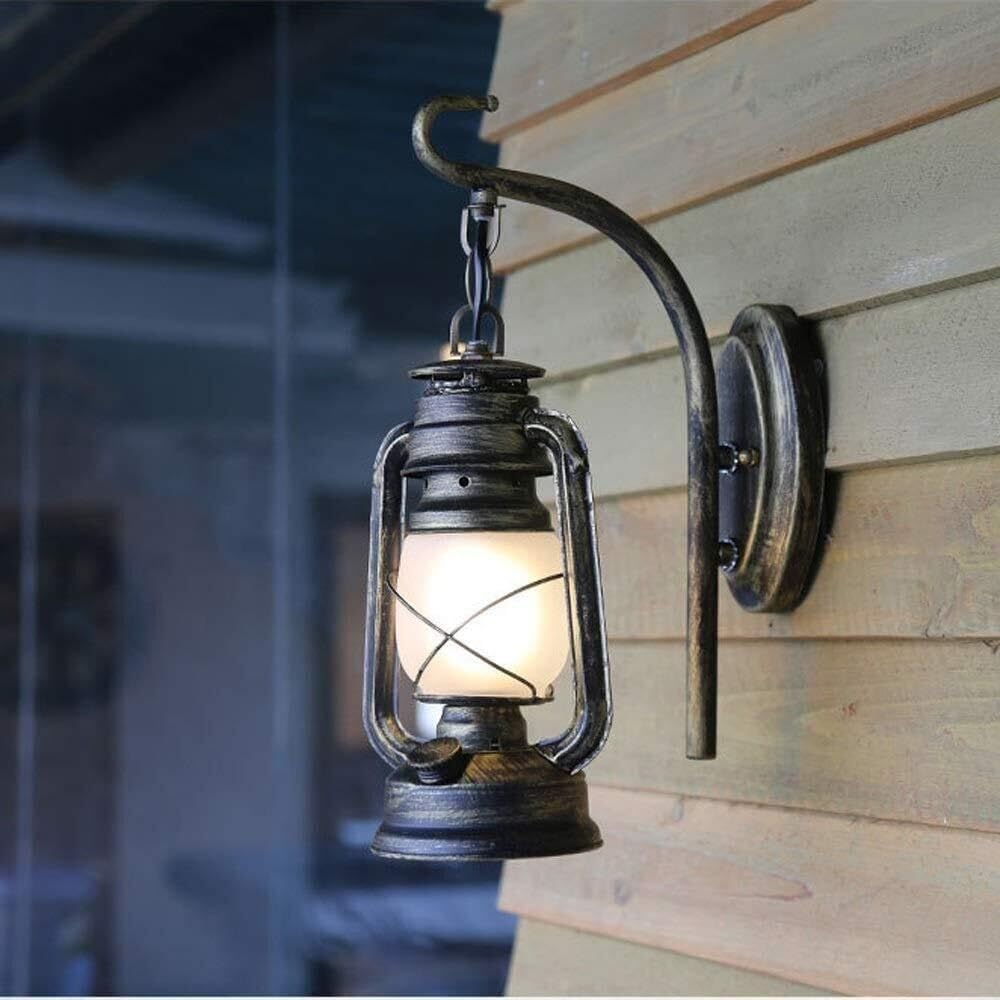 Rustykalna lampa ścienna nce, oprawa vintage z podstawą E27, z żelazkiem i szkłem, klosz, zamontowane oświetlenie do werandy garażu
