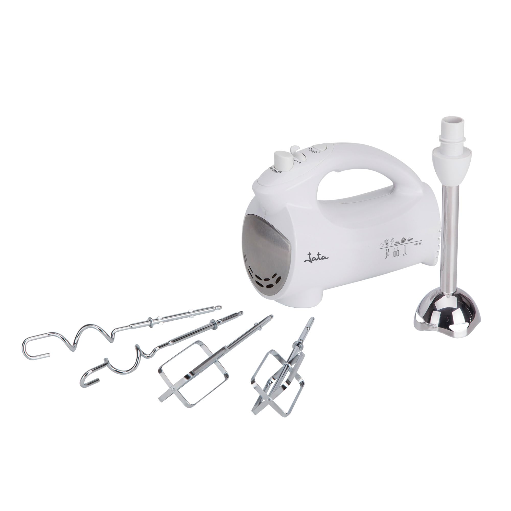 Jata BT575 Batidora Mezcladora 400 W, 5 Accesorios 2 Espirales para Amasar 2 Varillas para Mezclar y Brazo Batidor, 5 Velocidades, Función Turbo