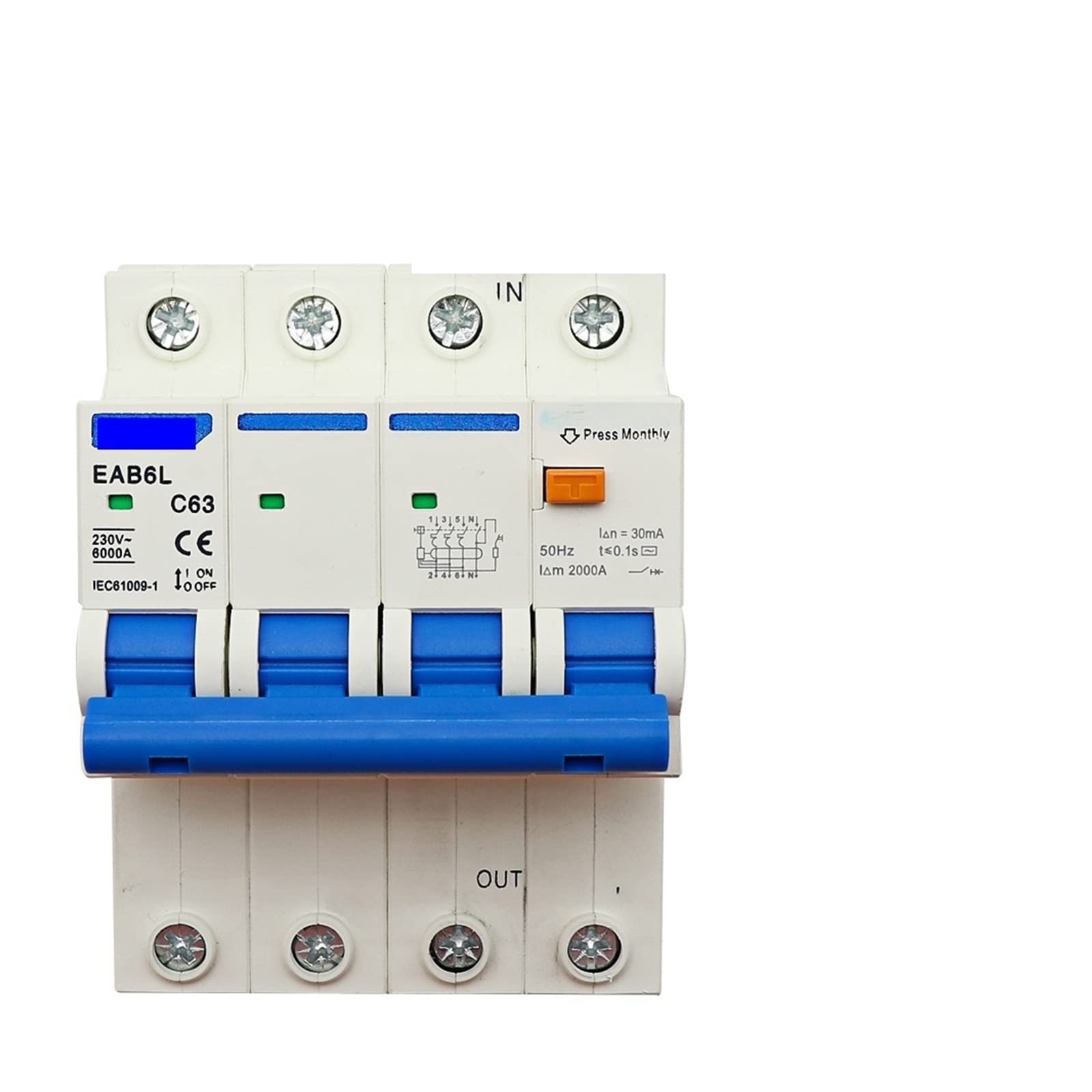 AC230V MCB Leakage Protector RCBO Overload Short Circuit Protection 4P 30mA Residual Current Circuit Breaker Switch RCCB RCD (Size : 4P, Color : 25A)