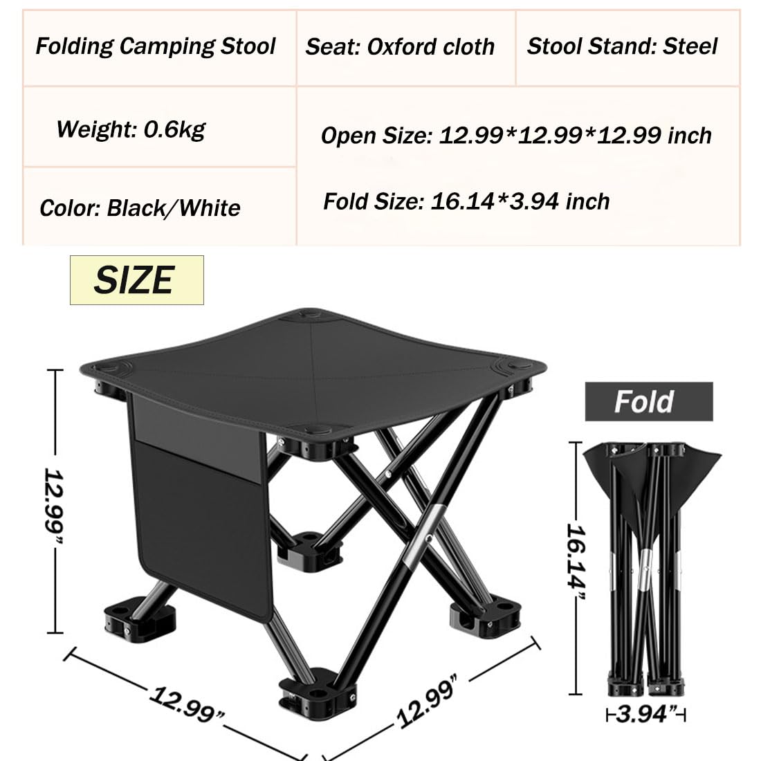 Folding Camping Chair Outdoor Backpacking Stool Portable Collapsible Stool Seat Footrest with Carry Bag for Fishing Hiking Picnic Camping Travel Beach Fishing Lawn Concert (Black) - 5