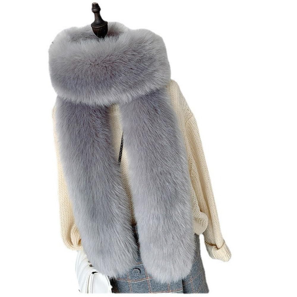 Kunstpelz Schal Stola Damen Lang Fellschal 180cm Kunstfuchspelz Kragen Winter Fellkragen Hochzeitsschal Pelz Brautstola Kunstfell Pelzkragen Kragenschal Pelzschal für Abendkleid Jacke Mantel