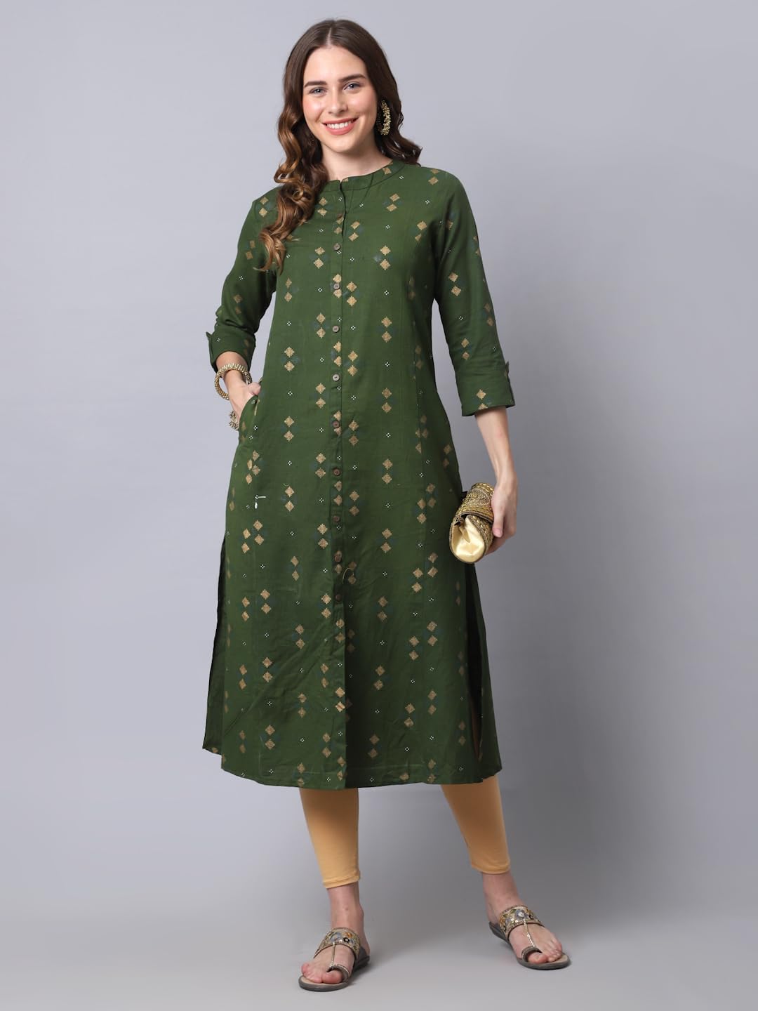 Pistaa's Women's Cotton Regular Fit A-Line Kurta (Mehndi Green_XX-Large) 3
