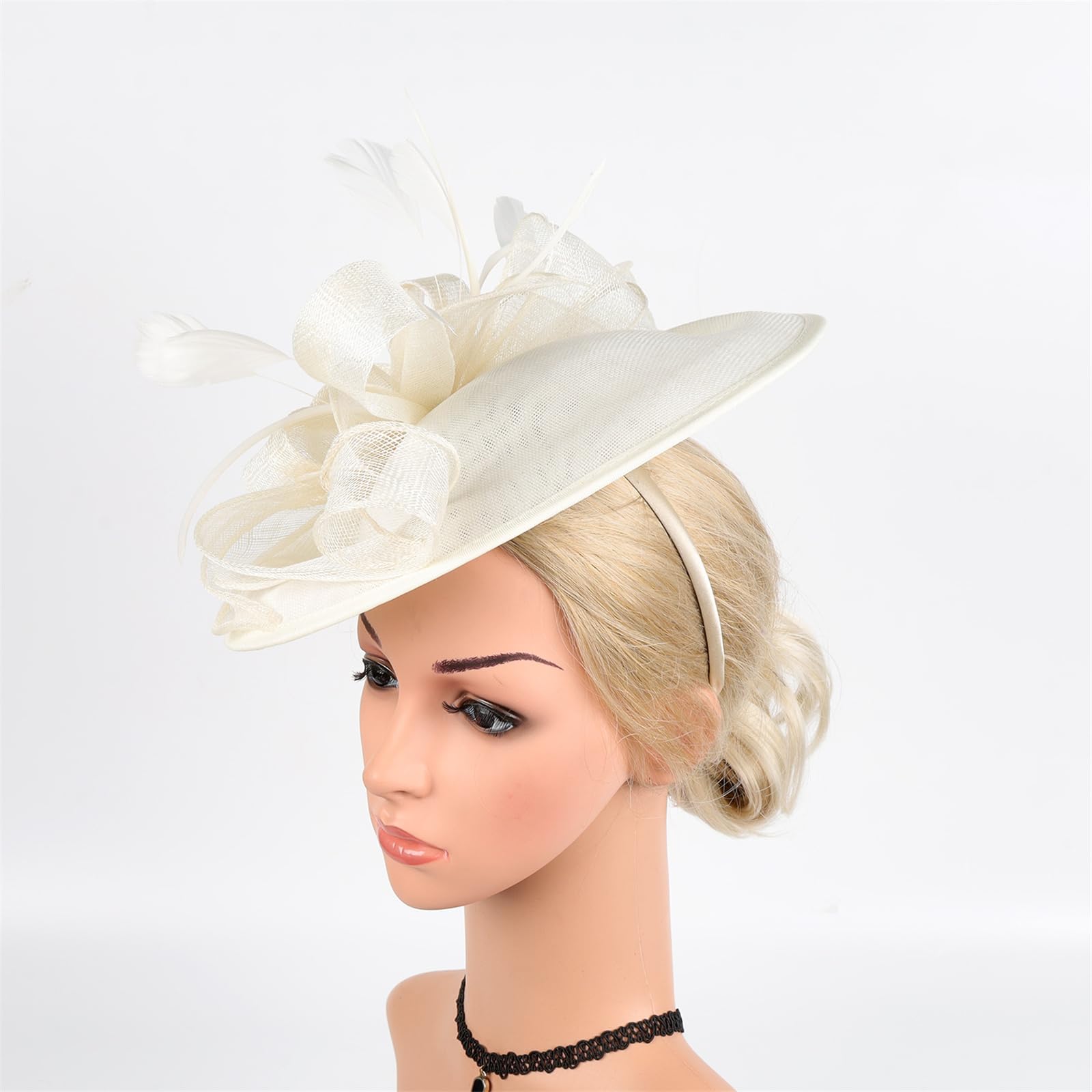Tocado Sinamay de inspiración vintage con diadema ajustable y plumas, adorno para el pelo para bodas, eventos Derby, elegante sombrero de malla para fiestas de boda
