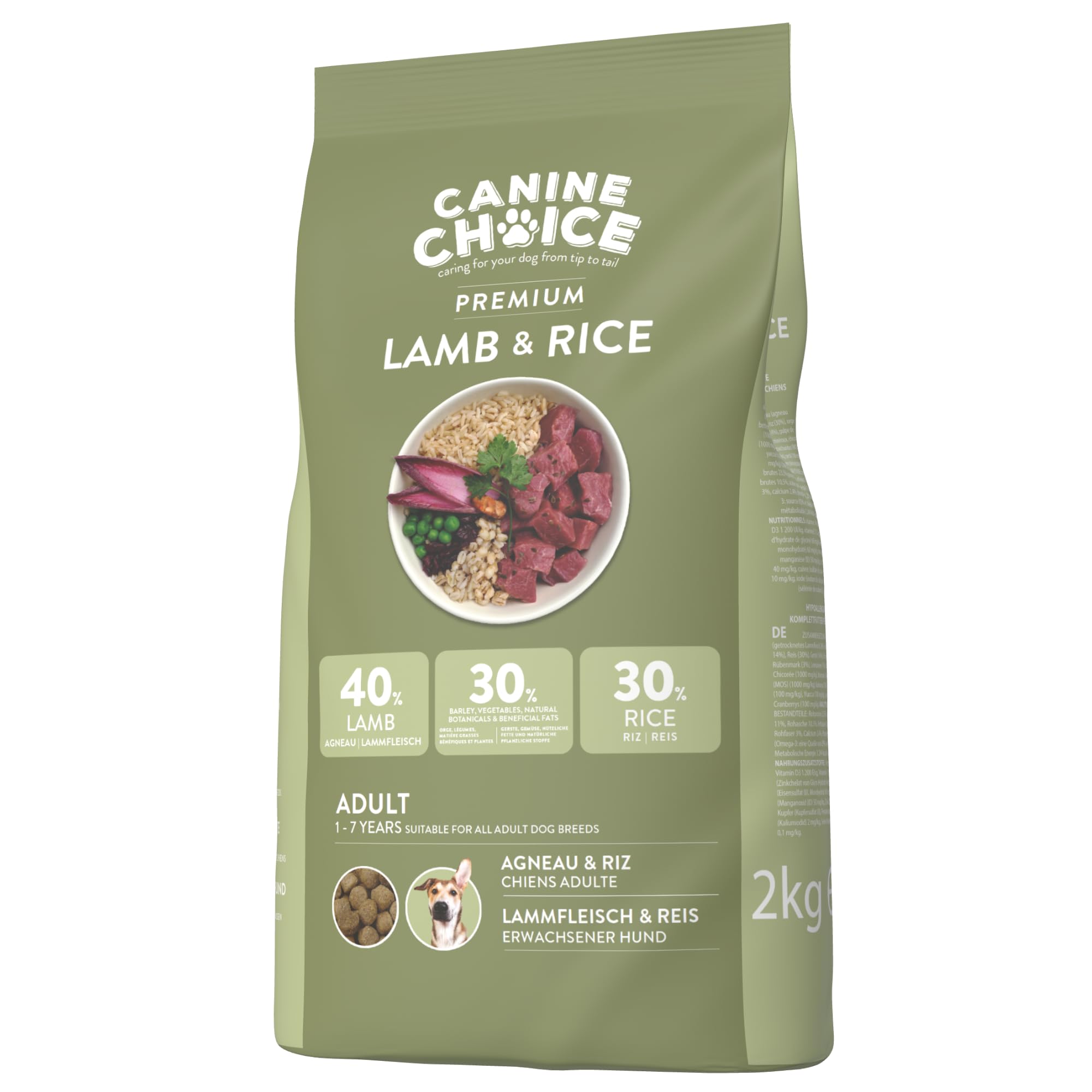 Canine Choice Premium Adult Dry Dog Food – Lamb & Rice 2kg | 40% Lamb, 30% Rice, Hypoallergenic Natural Granules | Gentle on Digestion, High Protein, Complete Nutrition for Adult Dogs