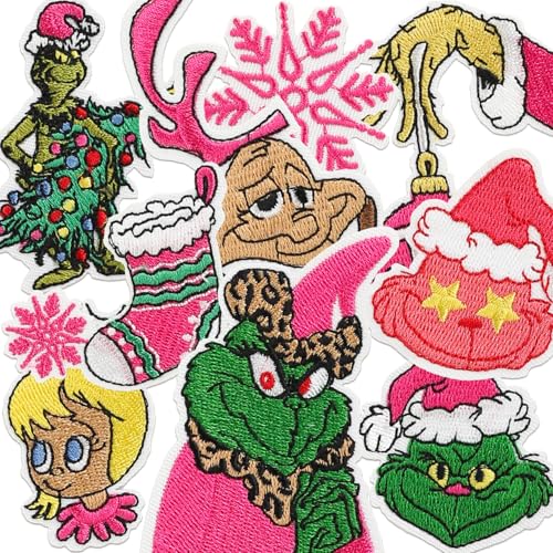9 PCS Christmas Iron Patches Cute Decorative Green Myth Embroidered Patches for Socks Clothes Hats Jeans Backpacks and More - Perfect for DIY Lovers (Multicolor)